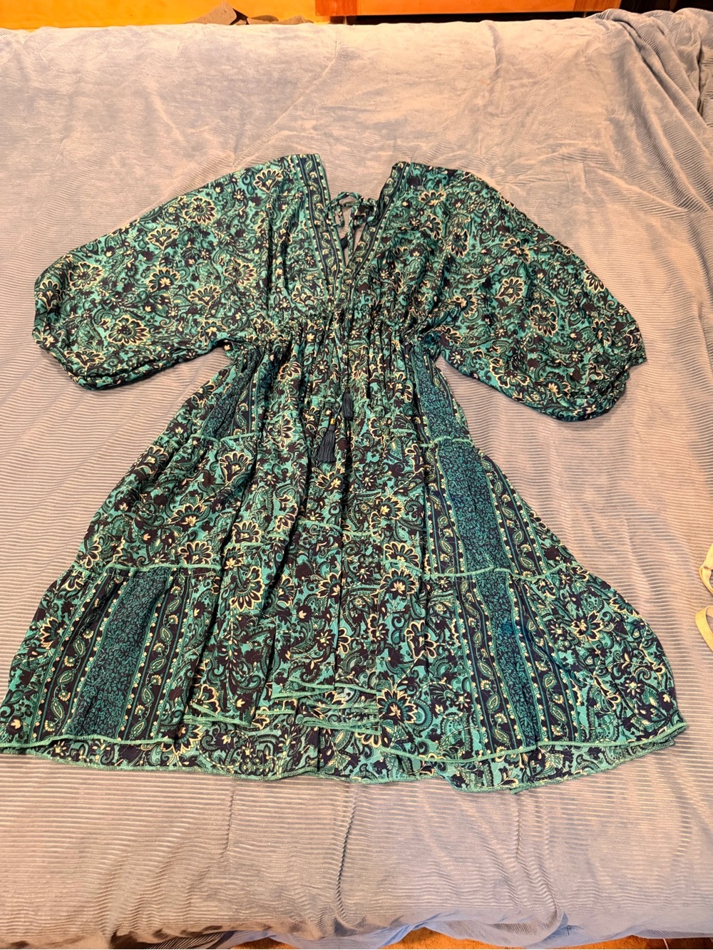 Teal Floral Boho Dress - one size